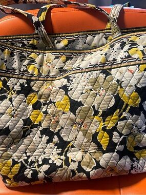 Vera Bradley Quilted Floral Tote in Black, Yellow, and Cream